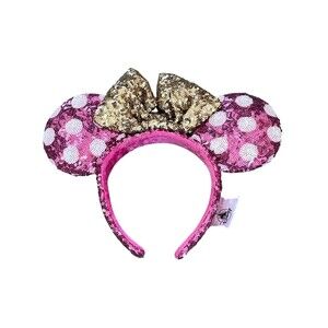 Disney Parks Minnie Ears Headband Sparkle Sequin Pink Gold Bow Polka Dots